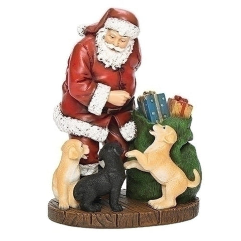 Santa With Puppies Christmas Statue