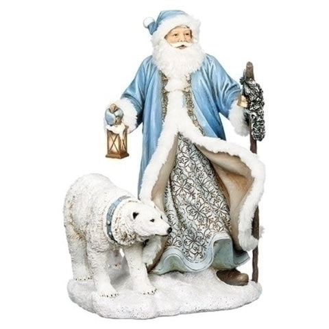 Santa Claus With Polar Bear With Light Up Lantern