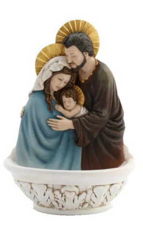 Holy Family Water Font In Full Hand Painted Color 7 Inch