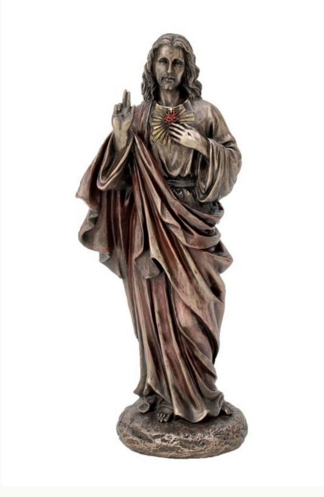 Sacred Heart of Jesus in lightly hand-painted cold cast bronze