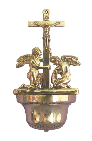 Kneeling Angels Brass Church Holy Water Font made in Italy