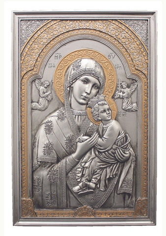 Our Lady of Perpetual Help Pewter Style Icon Plaque Wall or Desk