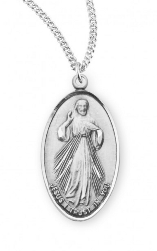 Divine Mercy/Saint Faustina Sterling Silver Medal 18 Inch chain