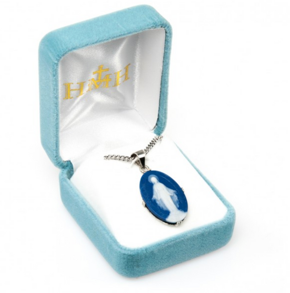 Dark Blue Sterling Cameo Miraculous Medal Capodimonte Porcelain Made I ...