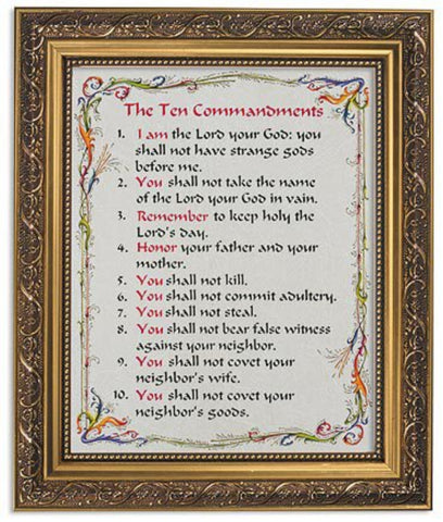 The Ten Commandments Print In Ornate Frame