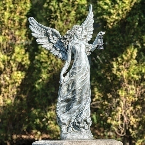 Memorial Angel Garden Statue With Lamp  Solar Powered Large Size