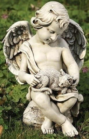 Angel Cherub Holding A Kitten Garden Statue Joseph Studios