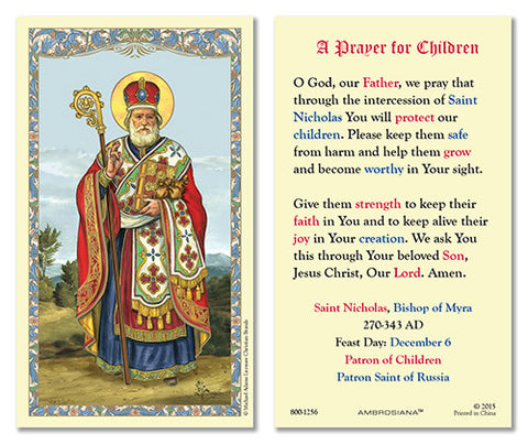 Saint Nicholas Santa Claus Laminated Prayer Cards Set of 25 Cards