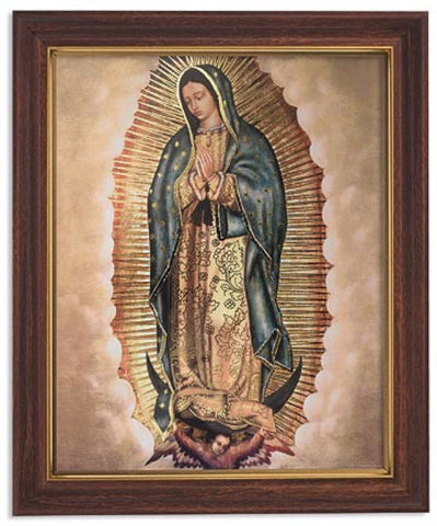 Praying Our Lady Of Guadalupe Print in Woodtone Frame