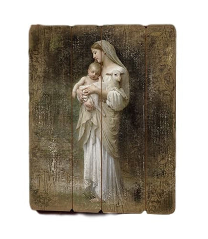 Madonna And Child Wooden Pallet Icon Plaque Bouguereau  L'Innocence