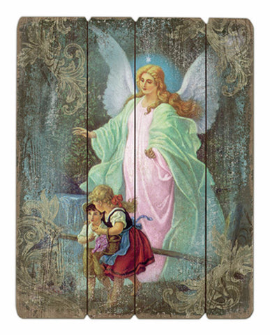 Guardian Angel On Bridge With Children Wooden Pallet Plaque