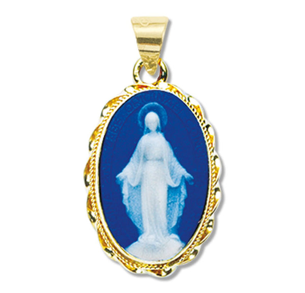 Dark Blue Gold Over Sterling Silver Cameo Miraculous Medal Capodimonte ...