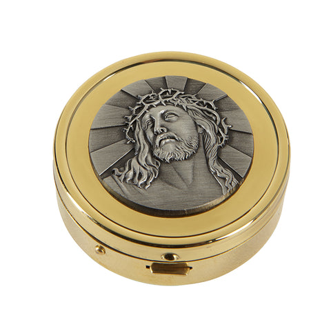 Ecce Homo  Jesus Crucified Pyx Holder Or Pill Holder 24 KT Gold Plated  PRIEST GIFT