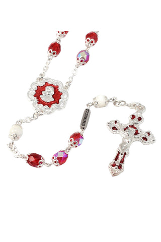 Mary's Motherly Love Collection Aurora Borealis Red & Silver Rosary By Ghirelli