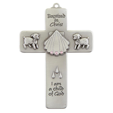 Baptized In Christ Pink Pewter Wall Cross