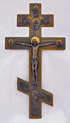 Byzantine Orthodox wall crucifix  in Cold cast Bronze  Veronese Collection