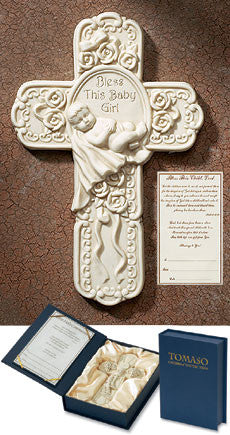 Bless This Baby Girl Tomaso Gift Cross in Box with Certificate