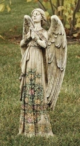 Praying Guardian Angel with Roses 24" Tall Chapel Garden or Home Peaceful Figure