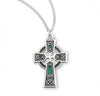 Sterling Silver Green Celtic Cross Pendant On Chain A beautiful gift for any Irish man or woman. 