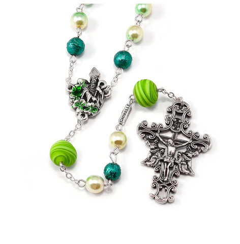 Saint Patrick Rosary in Murano Glass & Silver By Ghirelli