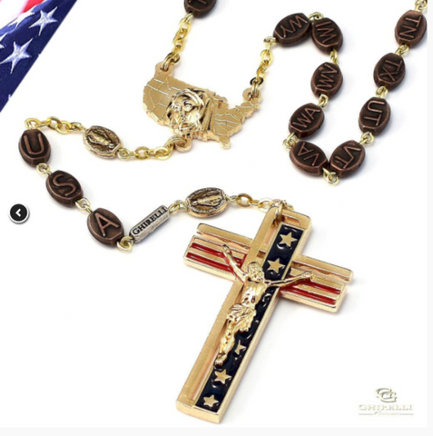The USA Rosary In Gold Finish Patriotic  By Ghirelli