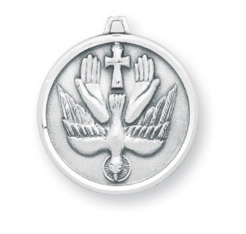 Holy Spirit Sterling Silver Trinity Medal On Chain Unique Style Cross Dove And Hands