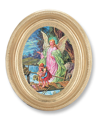 Guardian Angel With Children Print In Gold Leaf Frame