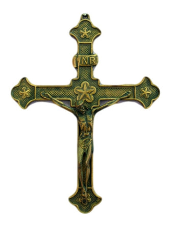 Antiqued Brass Wall Crucifix  Made In Italy
