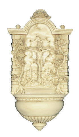 Antiqued Alabaster Crucifixion Holy Water Font