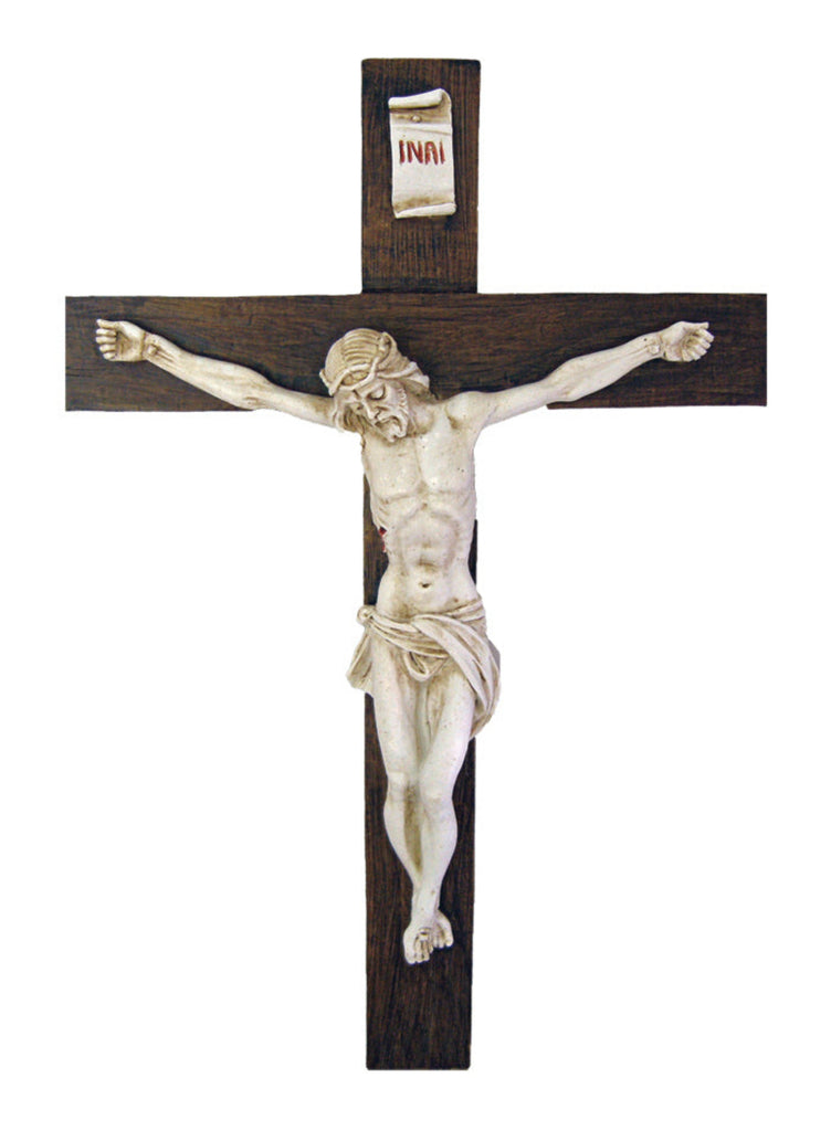 A beautiful Crucifix with antiqued alabaster corpus on a dark alabaster cross, 15" Made in Italy