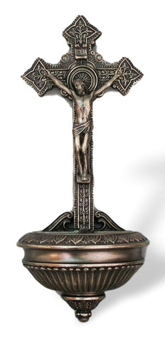 Ornate Crucifixion Of Jesus Holy Water Font 11" Tall