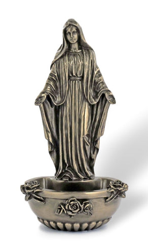 Madonna Our Lady of Grace With Roses Holy Water Font  Bronze Style Finish