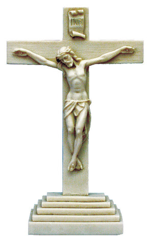 Antiqued Alabaster Standing Altar Crucifix Made in Italy