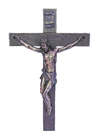 Jesus Wall Crucifix Cold Cast Bronze Cross For Home or Chapel  17"  - Veronese Collection