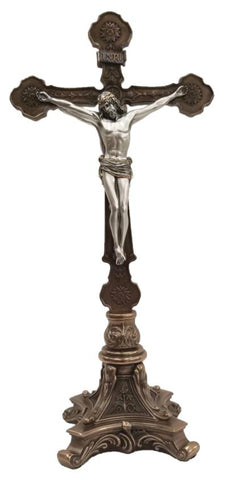 Jesus Double Sided Veronese Altar Cross Pewter And Bronze Color