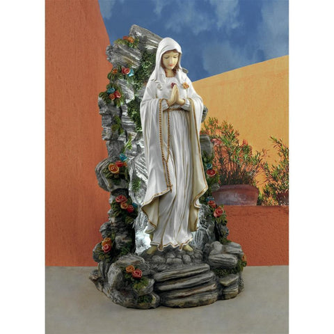 Virgin Mary Praying Illuminated Garden Grotto Sculpture