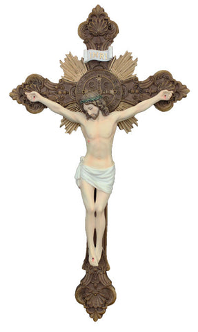 Saint Benedict Wall Crucifix Hand Painted Veronese Collection