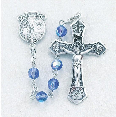 Sapphire Blue Aurora Crystal Tin Cut Rosary