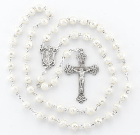 Madonna Miraculous Pewter And White Lava Bead Rosary