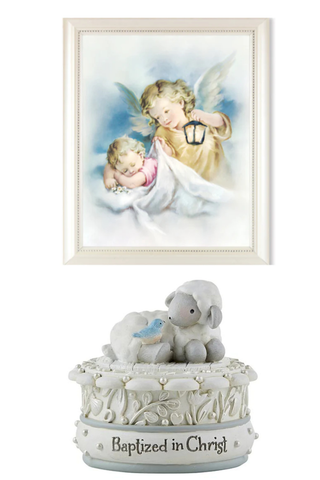 Guardian angels watching over baby print in frame 