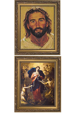 Jesus smiling print in frame under glass. Chrisitan art 