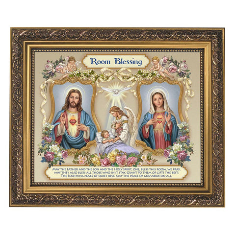 Sacred Heart of Jesus and Immaculate Heart Of Mary Room Blessing In Ornate Frame