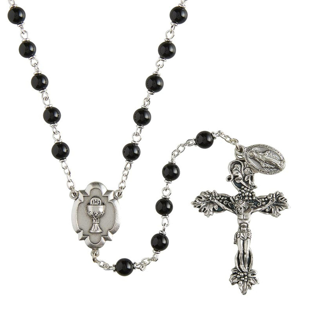 First Communion Rosary With Black Beads