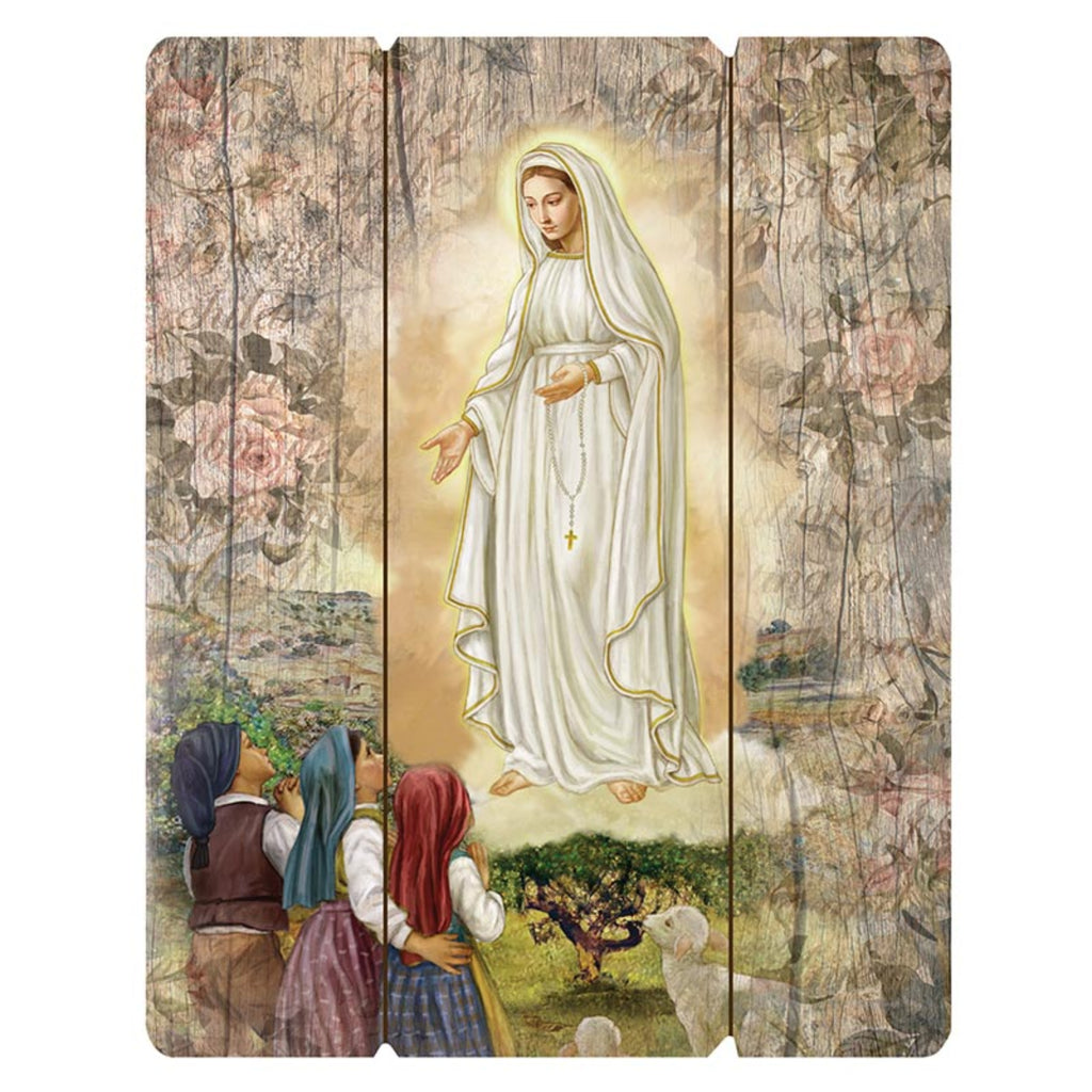 Our Lady of Fatima Wood Pallet Plaque