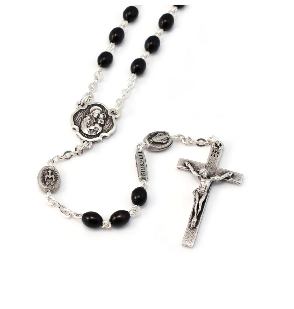 Saint Joseph Black and Silver Rosary By Ghirelli