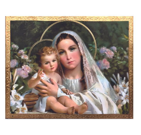 Large Madonna & Child with Lillies  Florentine Plaque by Simeone Made in Italy