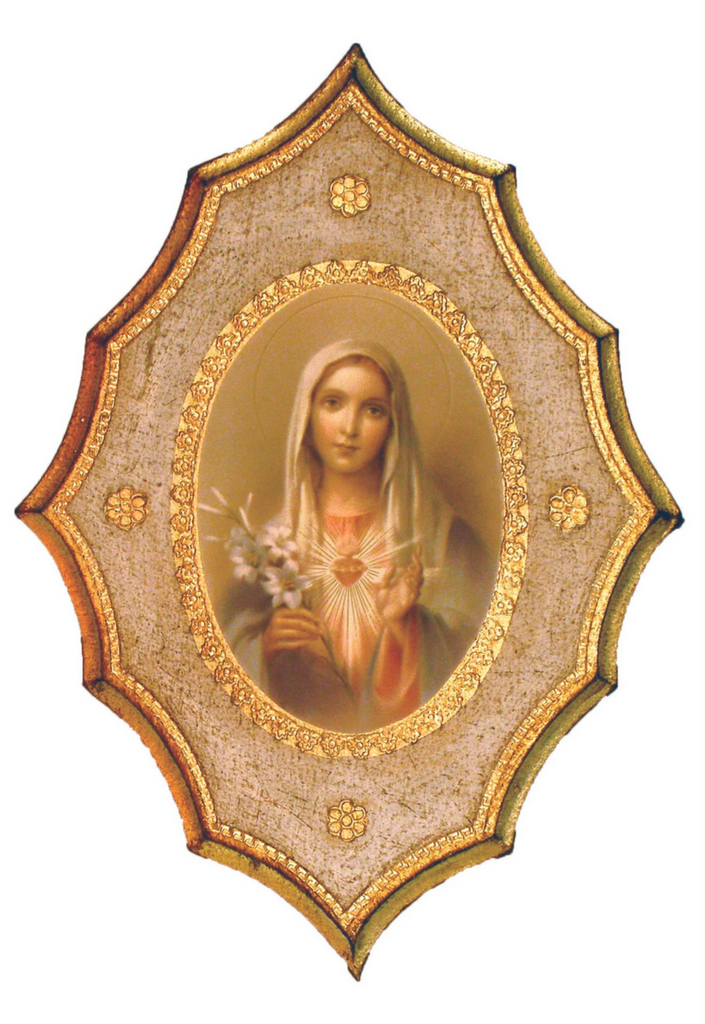 Immaculate Heart of Mary Florentine Plaque hand painted in It