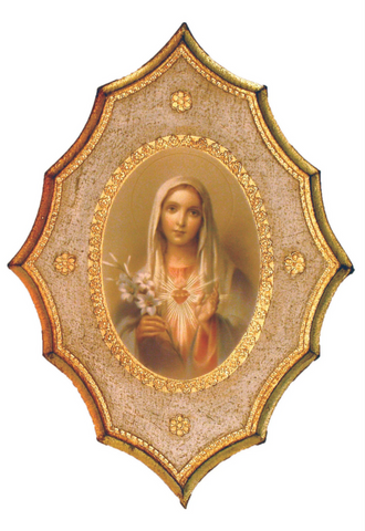 Immaculate Heart of Mary Florentine Icon Plaque Hand Made In Italy