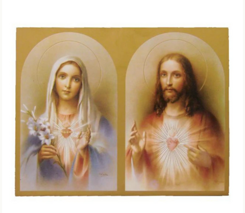 Sacred Heart of Jesus and Immaculate Heart of Mary Icon Plaque Made Italy