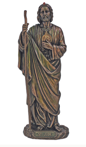 Saint Jude the Miracle worker in lightly hand-painted cold cast bronze